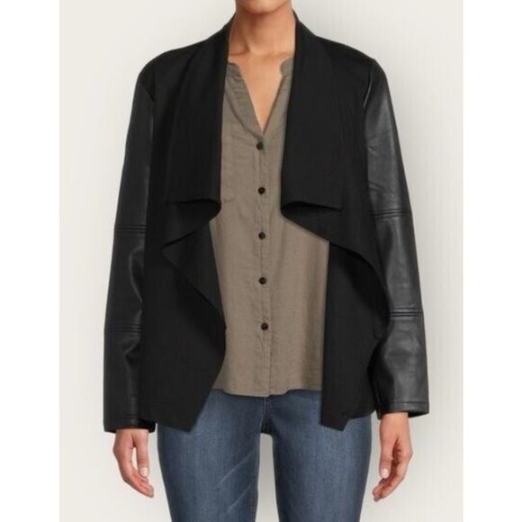 Rafaella black vegan leather and ponte draped front jacket size Large NWT - Picture 3 of 9